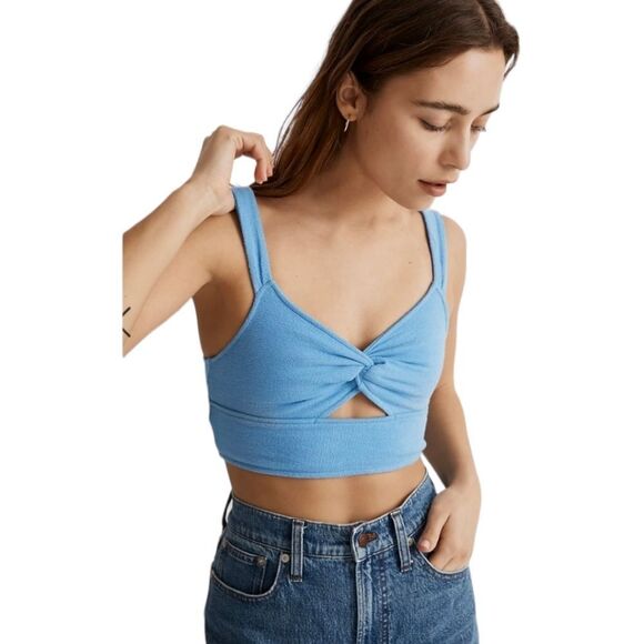 Madewell NWT Cutout Knot-Front Crop Tank Top sz XS in Oasis Blue NJ776 - Picture 1 of 8